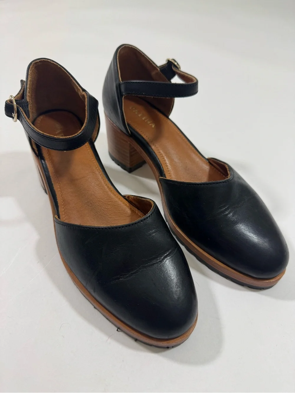 Patina Portland Leather Goods Mary Jane Block Heels Black